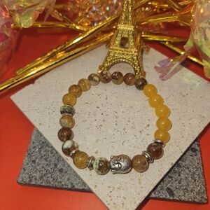 NEW Buddha Amber Ice Spark Agate Citrine Handmade 8mm Beaded Bracelet
